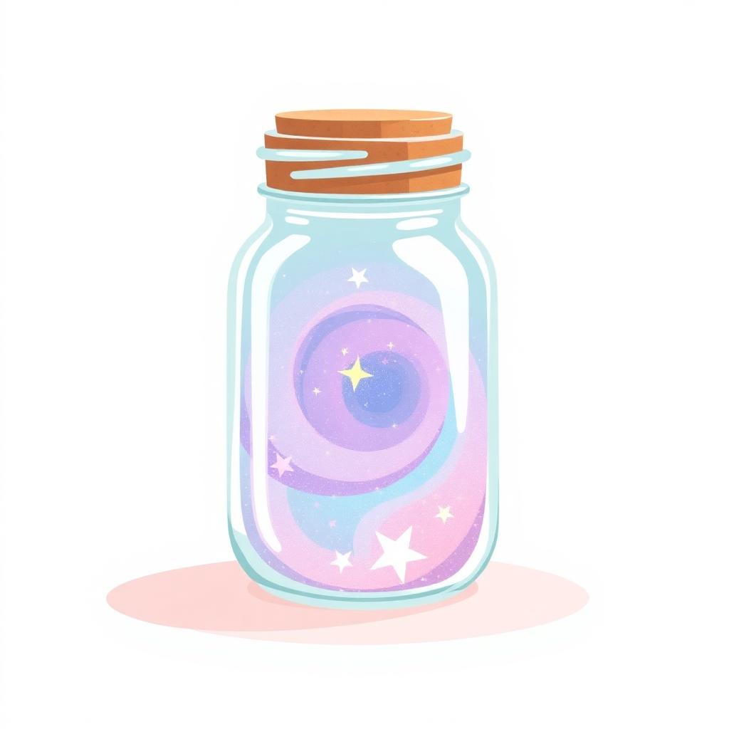 Galaxy in a Jar sensory activity — a mason jar filled with pastel glitter swirls and tiny stars